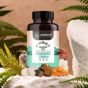 Super Six Mushroom Blend Capsules 10:1 Extract (90 count) - Red Reishi, Cordyceps, Lion’s Mane, Chaga, Tremella, and Turkey Tail